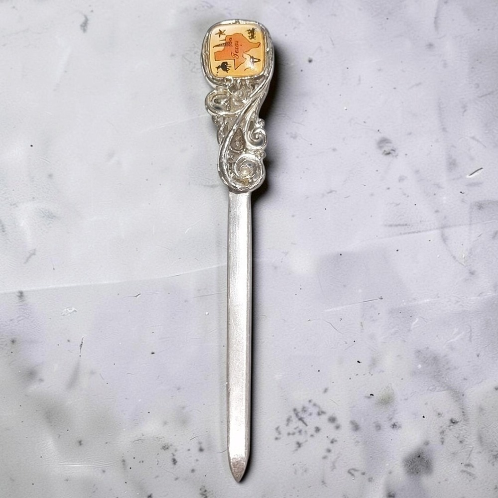 VTG 1950's Jula Texas Souvenir Metal Letter Opener Western Filigree Office Desk